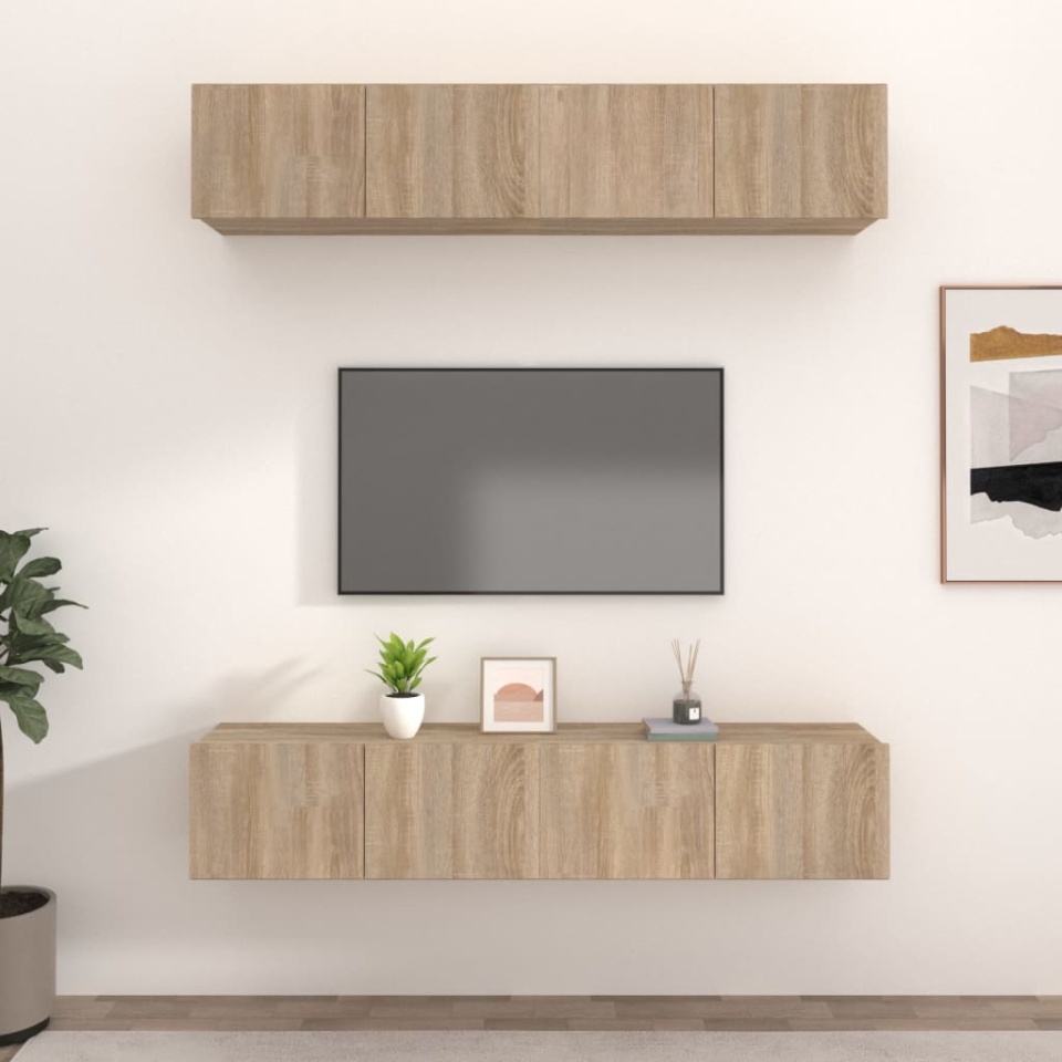 Comode TV, 4 buc., stejar sonoma, 80x30x30 cm, lemn prelucrat