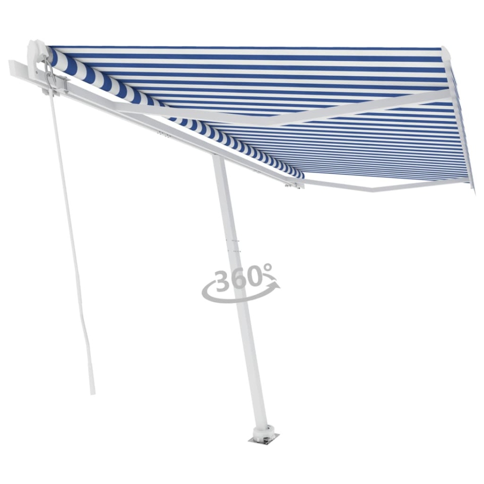 Copertină autonomă retractabilă manual, albastru/alb, 400x350cm - 2 | YEO