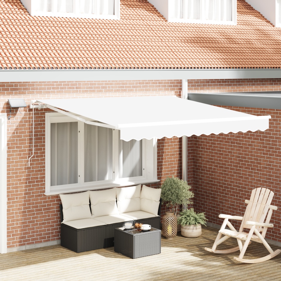 Copertină Manuală Retractabilă cu LED Alb 300x250 cm, Material de Înlocuire pentru Copertină pentru Cadru de 3x2.5 m Alb