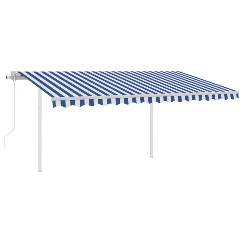 Copertină retractabilă automat cu stâlpi, albastru&alb, 4x3,5 m - 1 | YEO