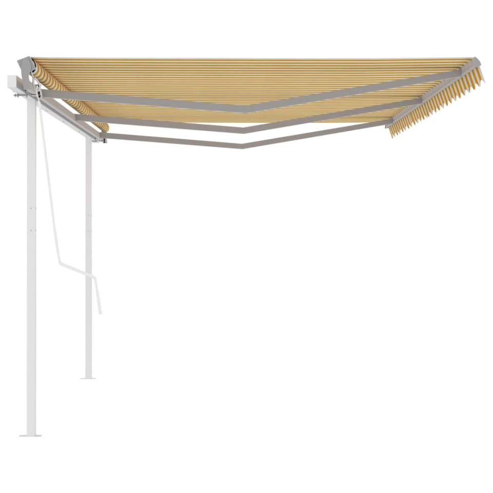 Copertină retractabilă automat, cu stâlpi, galben&alb, 6x3,5 m - 3 | YEO