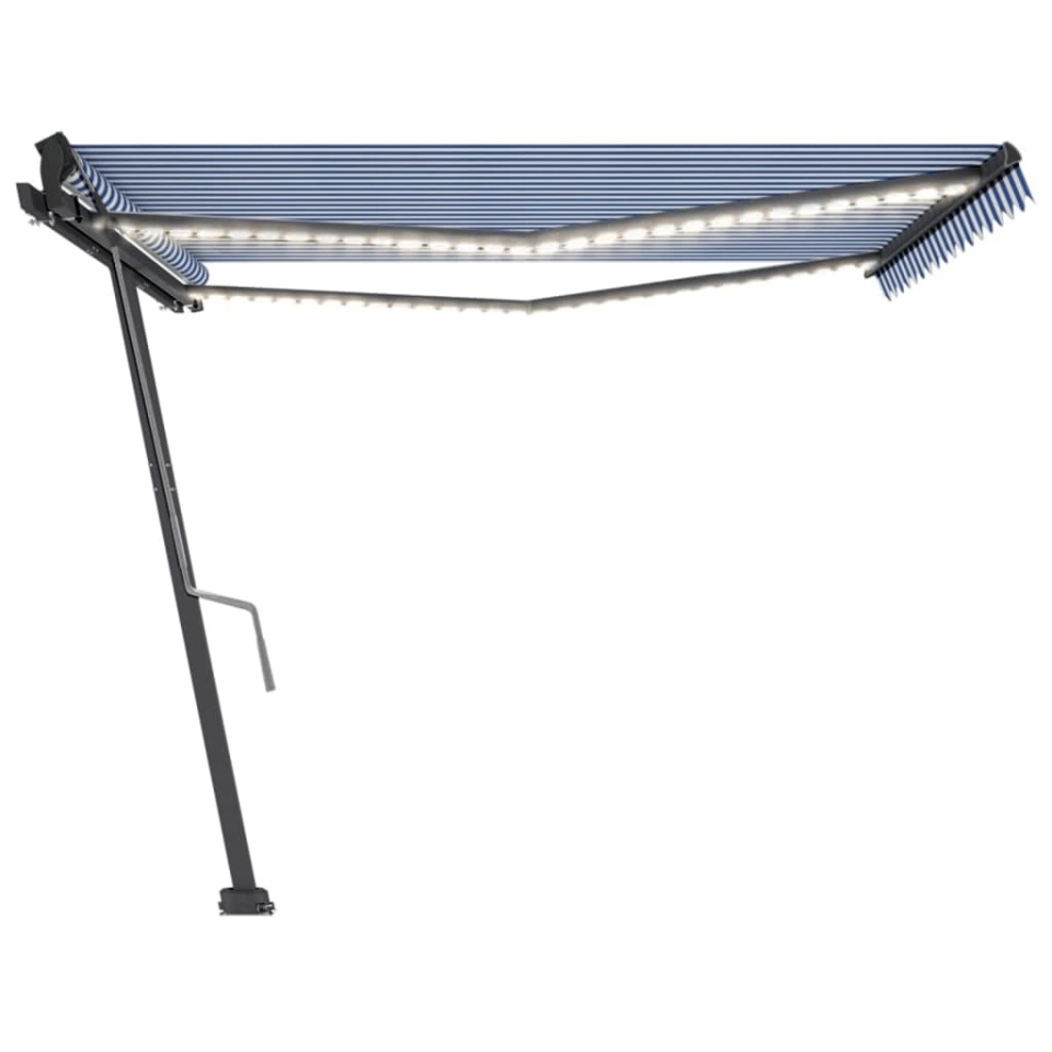 Copertină retractabilă manual cu LED, albastru&alb, 450x350 cm - 3 | YEO