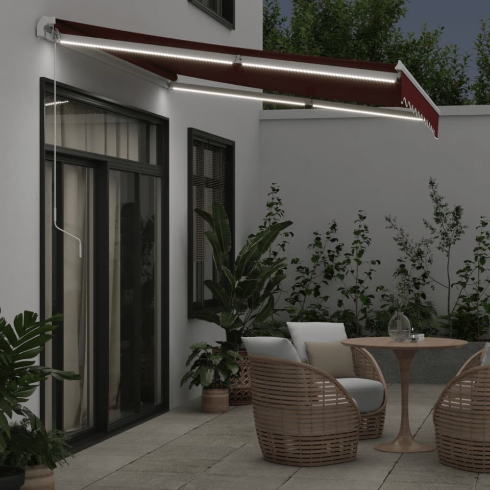 Copertină retractabilă manual cu LED, vișiniu, 300x250 cm - 2 | YEO