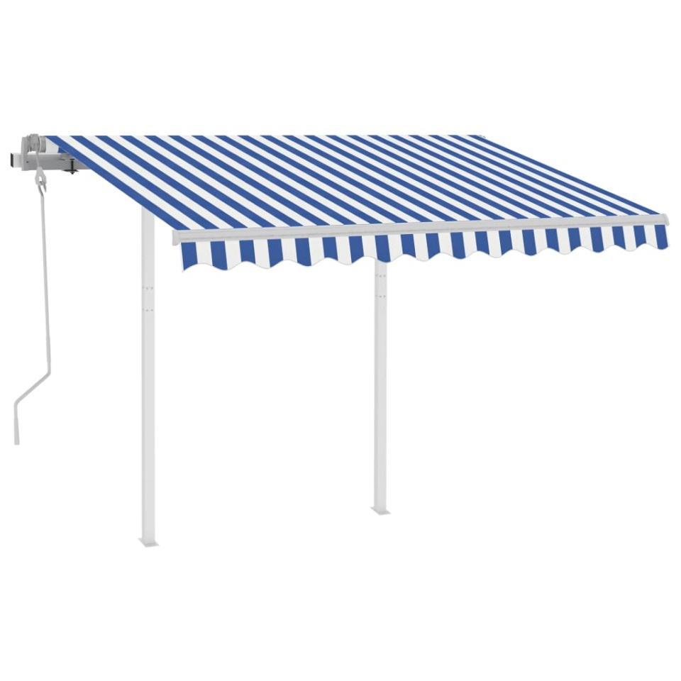 Copertină retractabilă manual cu stâlpi, albastru/alb, 3x2,5 m - 1 | YEO