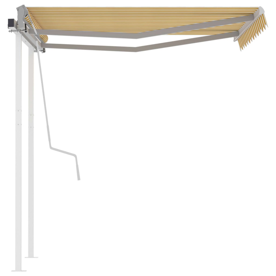 Copertină retractabilă manual cu stâlpi, galben/alb, 3x2,5 m - 3 | YEO