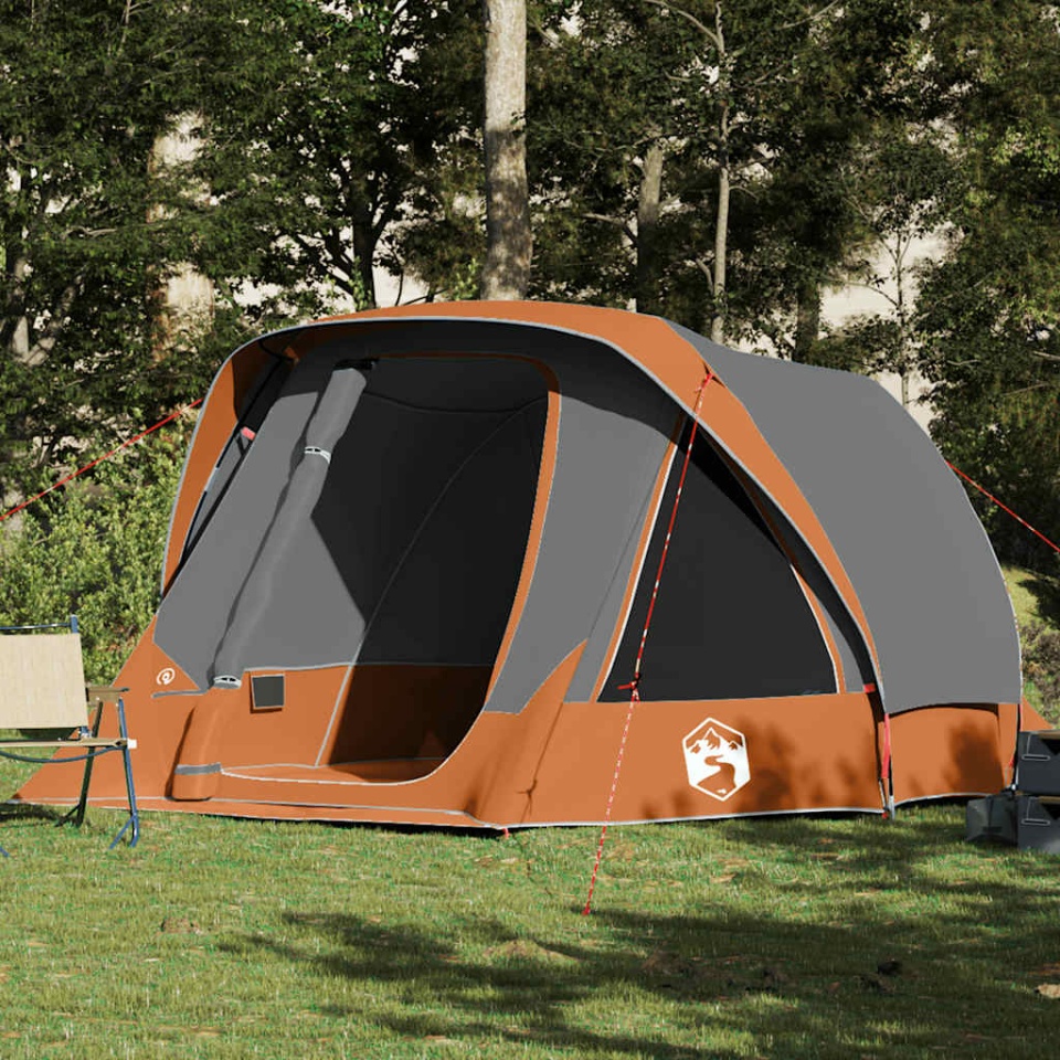 Cort de camping pentru 6 persoane, gri/portocaliu, impermeabil