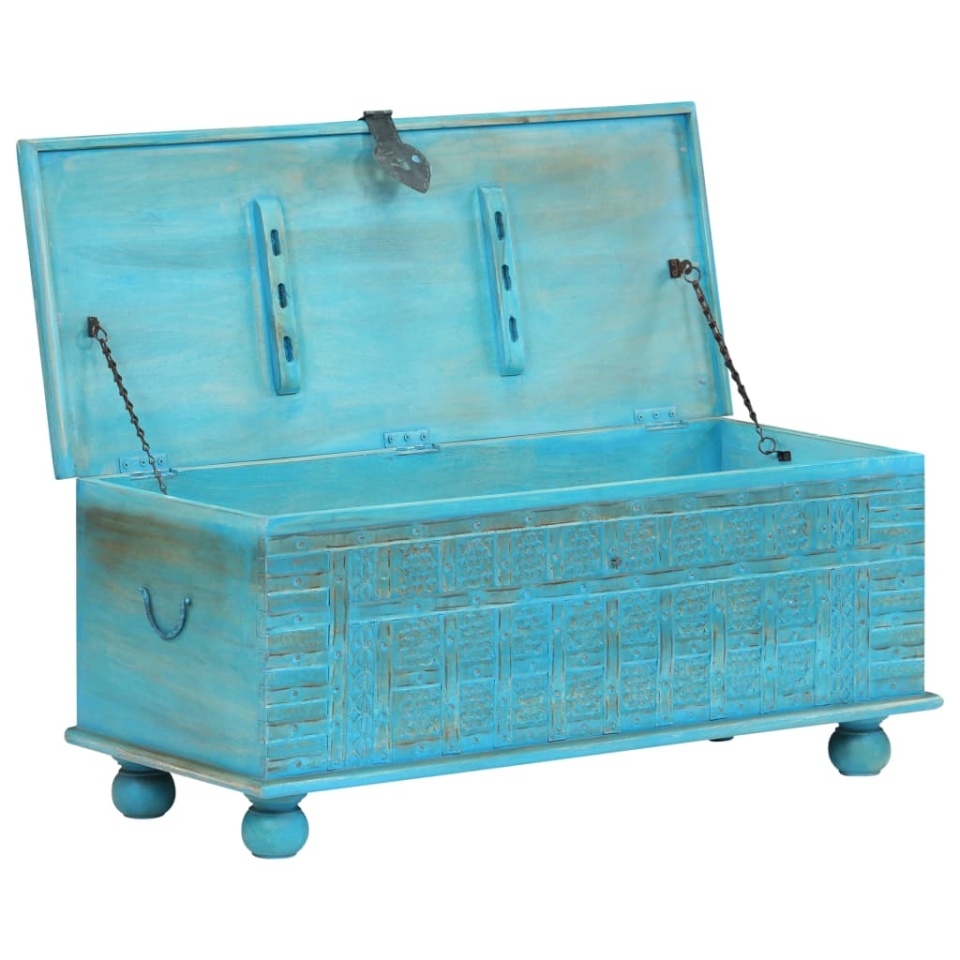 Cufăr de depozitare, lemn masiv de mango, albastru 100x40x41 cm - 1 | YEO