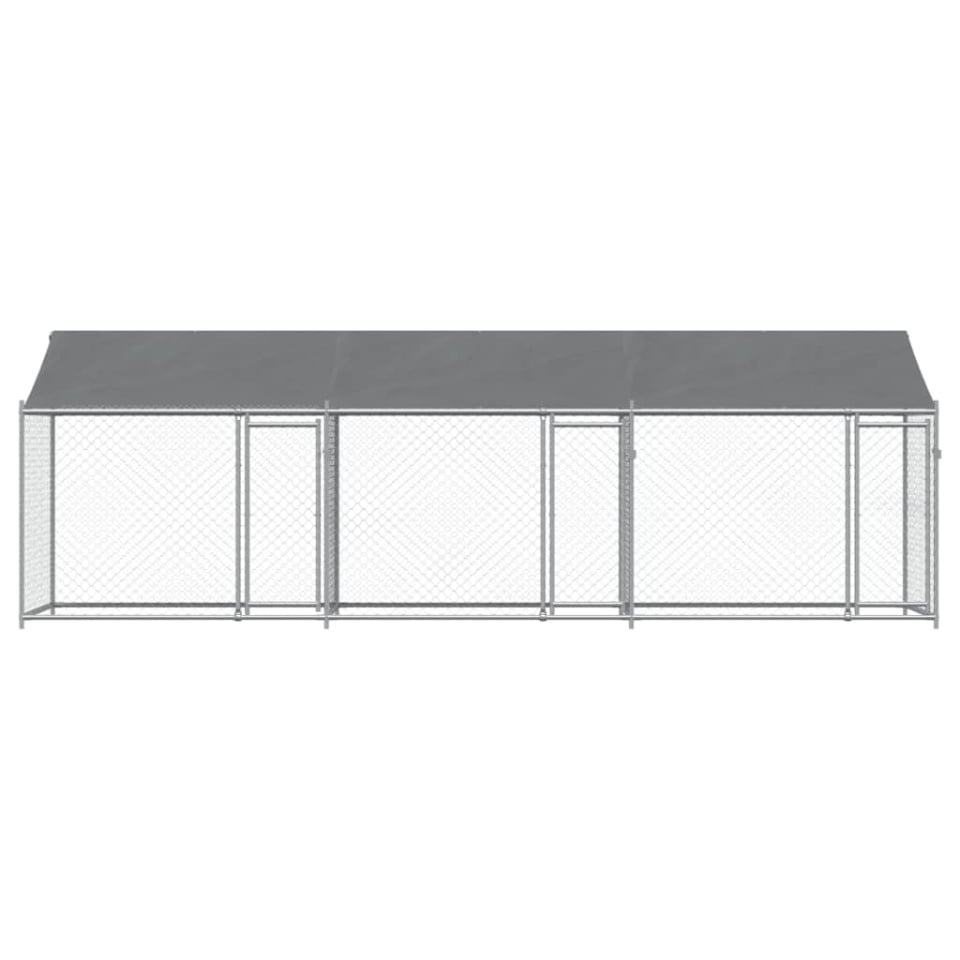 Cușcă câini cu acoperiș și uși, gri, 6x2x2 m, oțel galvanizat - 3 | YEO