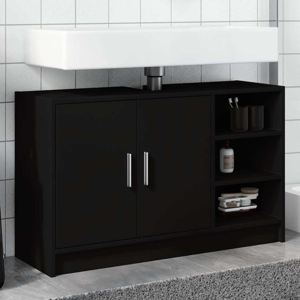 Dulap de chiuvetă, negru, 90x29x55 cm, lemn prelucrat