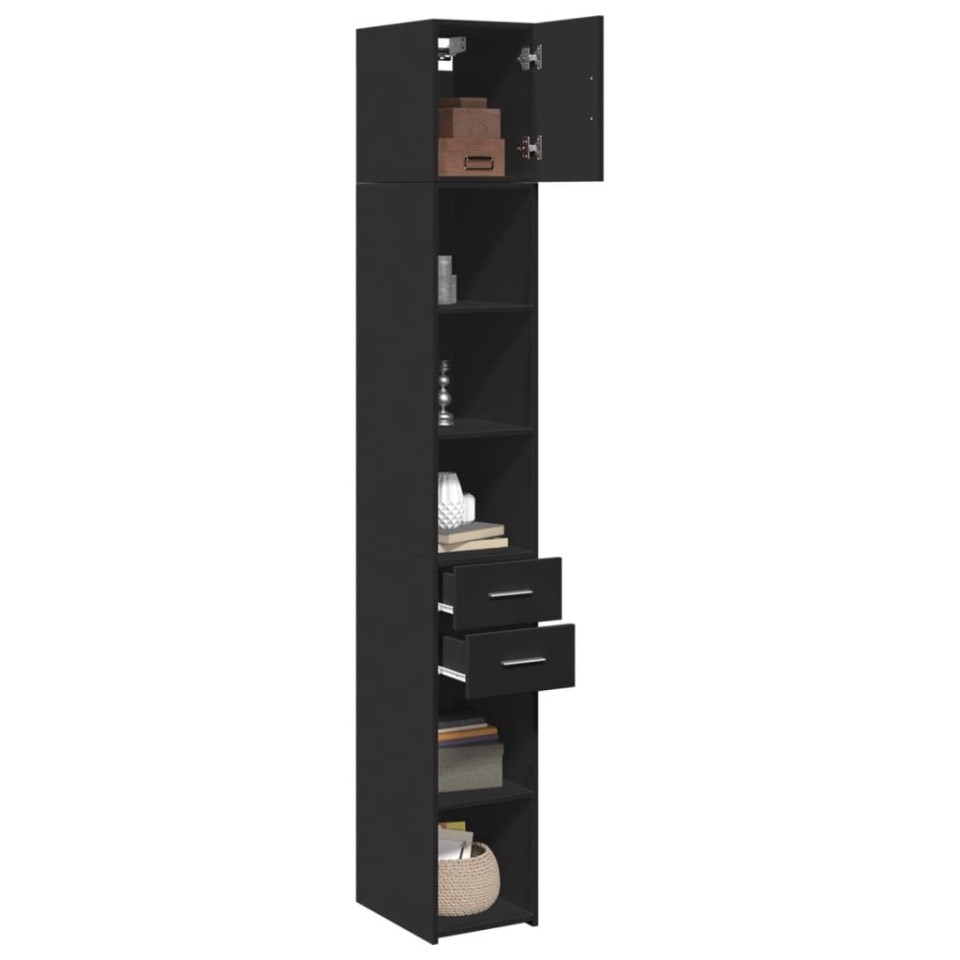 Dulap depozitare slim negru 30x42,5x225 cm lemn prelucrat - 2 | YEO
