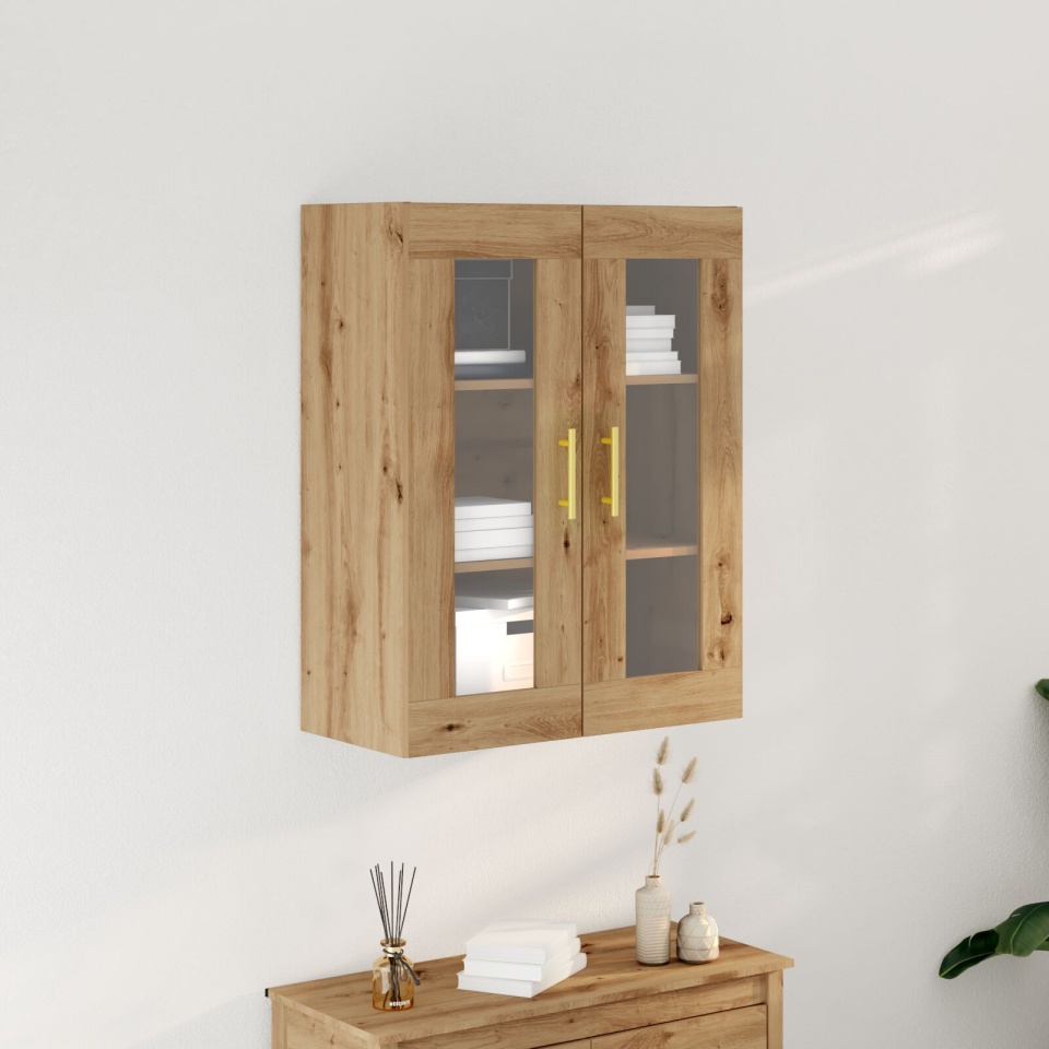 Dulap montat pe perete cu uși din sticlă Stejar Artisan 69,5x34x90 cm
