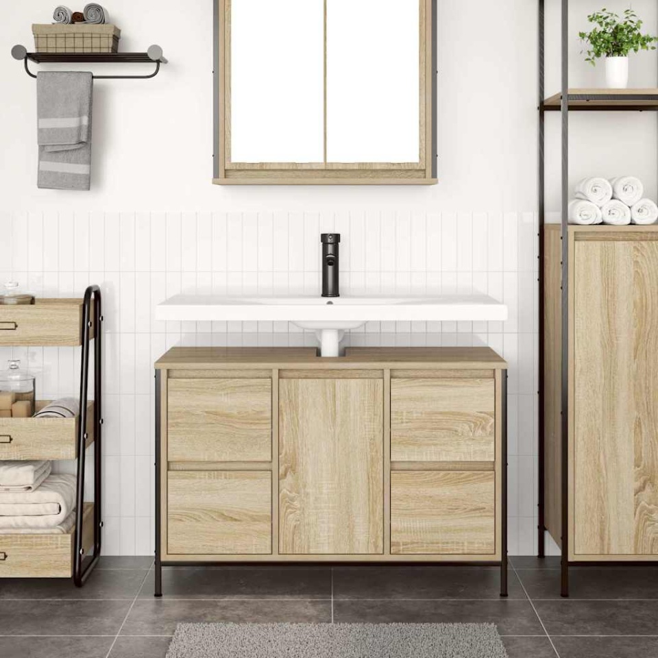 Dulap pentru chiuvetă cu sertare Stejar Sonoma 90x34,5x60 cm - 2 | YEO