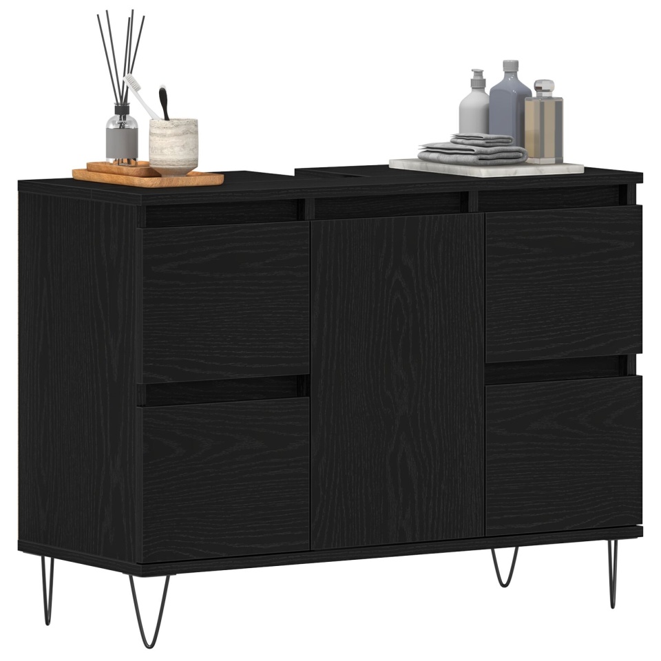 Dulap pentru chiuvetă de baie Negru Stejar 80x33x60 cm Lemn prelucrat - 2 | YEO