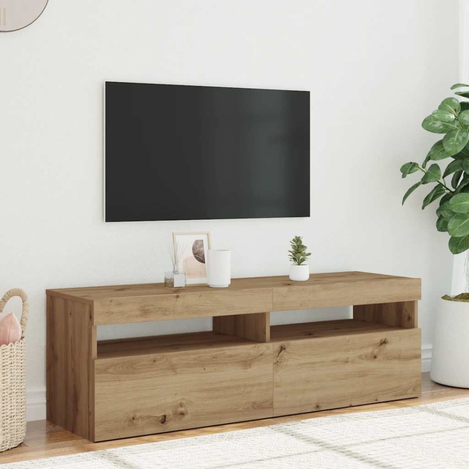 Dulap TV cu LED stejar artizanal 120x35x40 cm lemn prelucrat - 3 | YEO