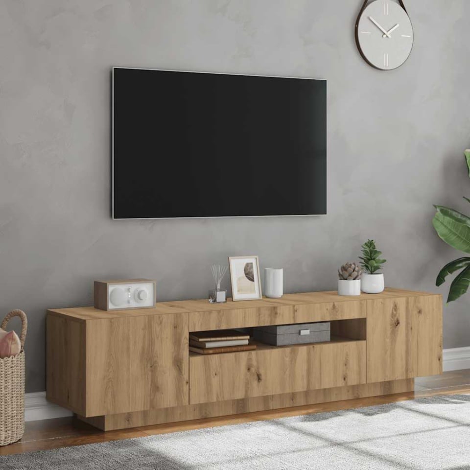 Dulap TV cu LED stejar artizanal 160x35x40 cm lemn prelucrat - 3 | YEO