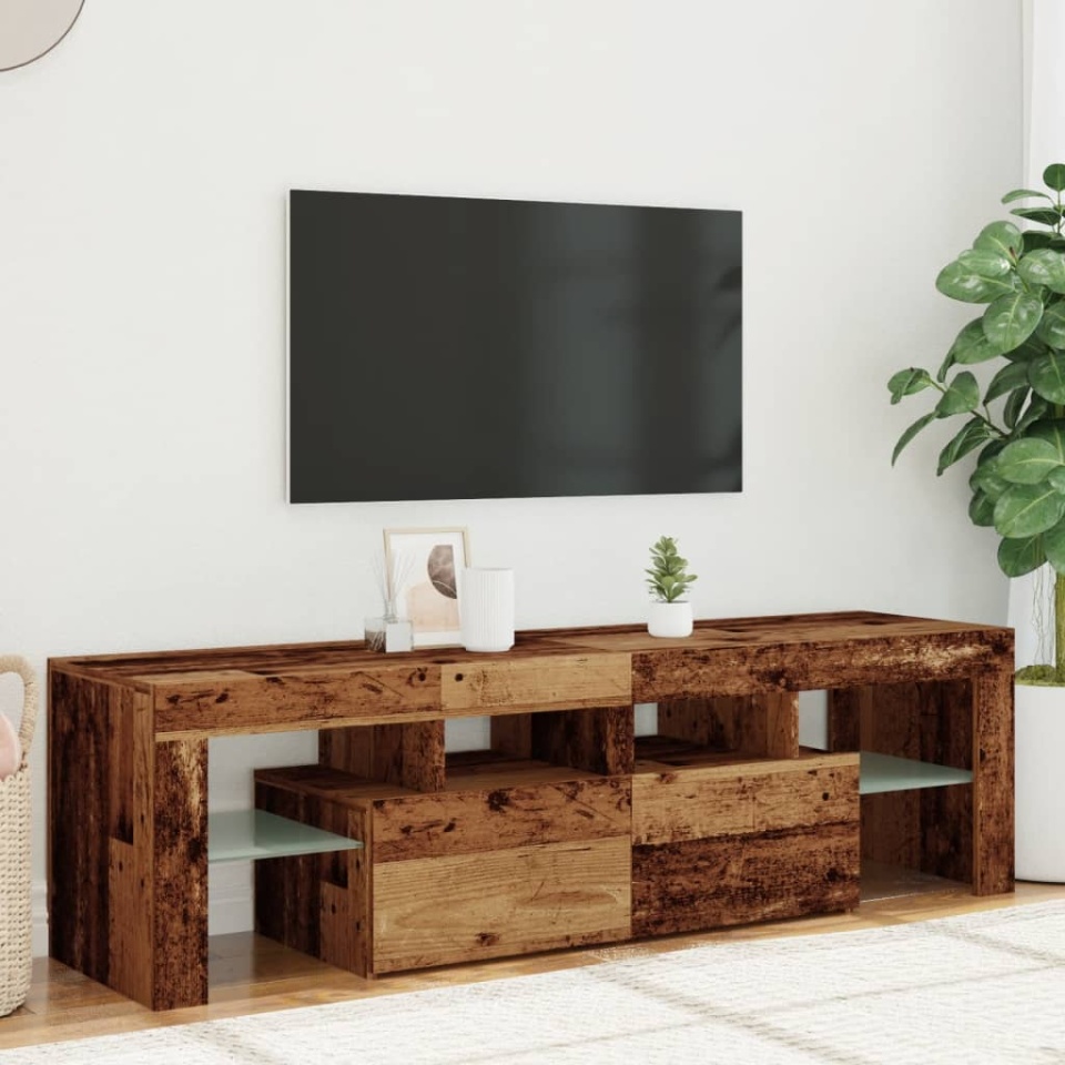 Dulap TV cu lumini LED lemn vechi 140x36,5x40 cm lemn prelucrat - 3 | YEO