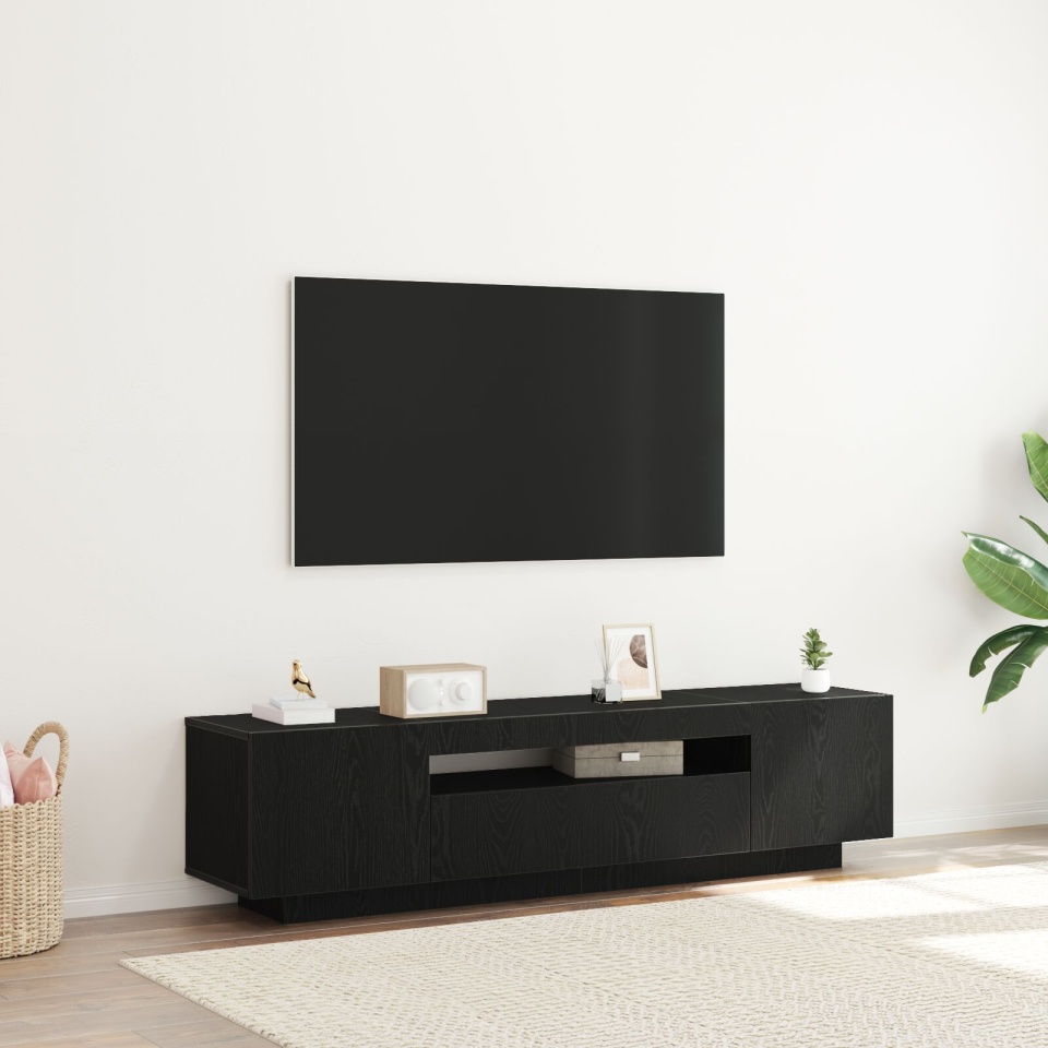 Dulap TV cu lumini LED Negru și Stejar 160x35x40 cm din Lemn