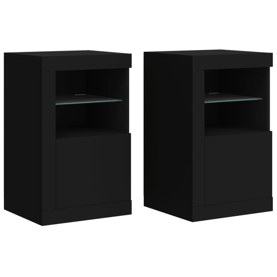 Dulapuri laterale cu lumini LED 2 buc. negru lemn prelucrat - 1 | YEO