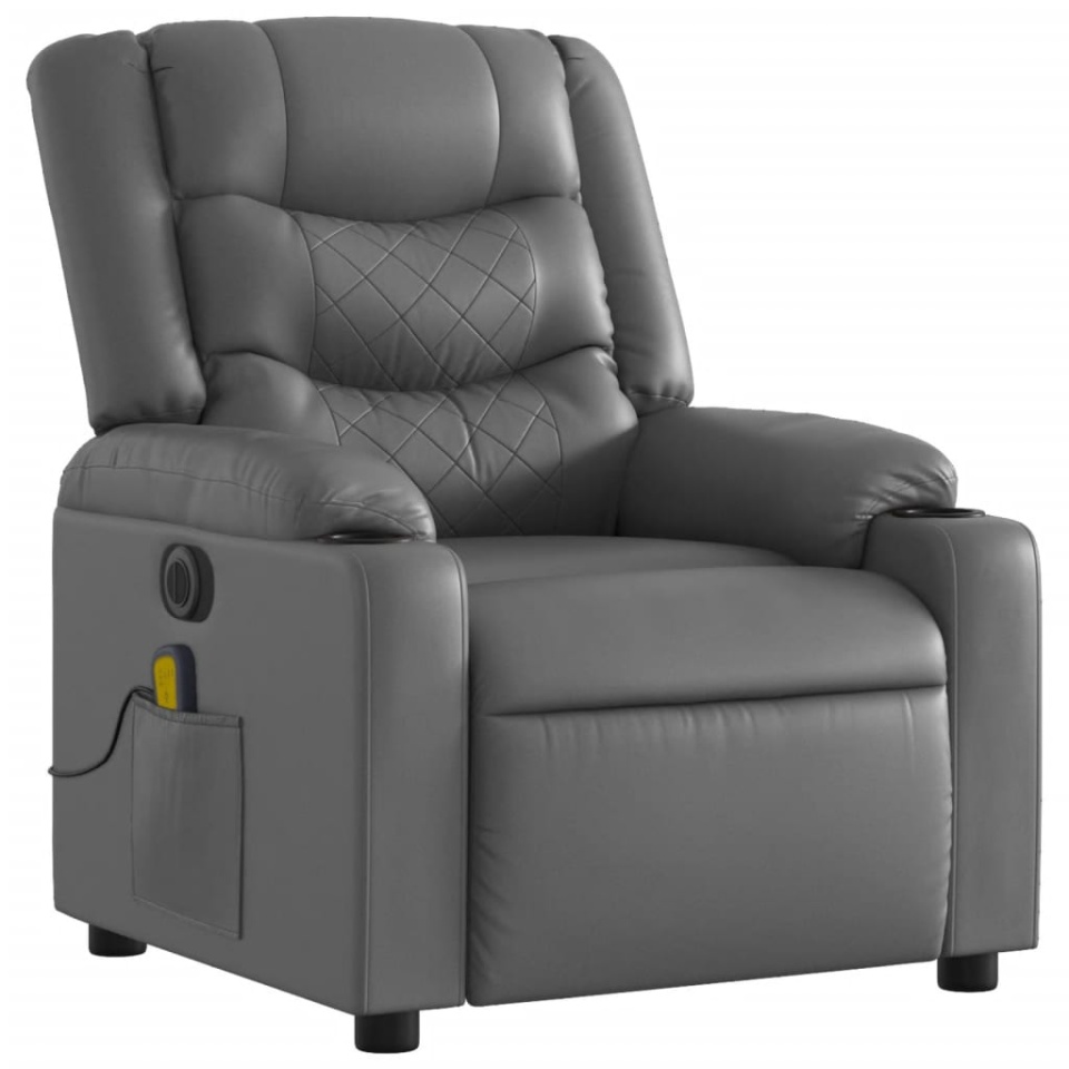 Fotoliu de masaj electric rabatabil, gri, piele ecologică - 3 | YEO