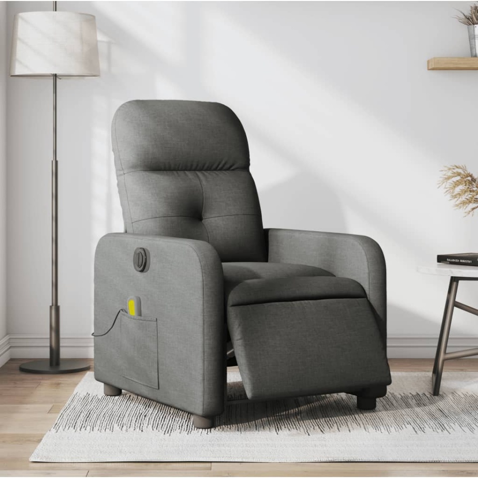 Fotoliu electric de masaj rabatabil, gri închis, textil