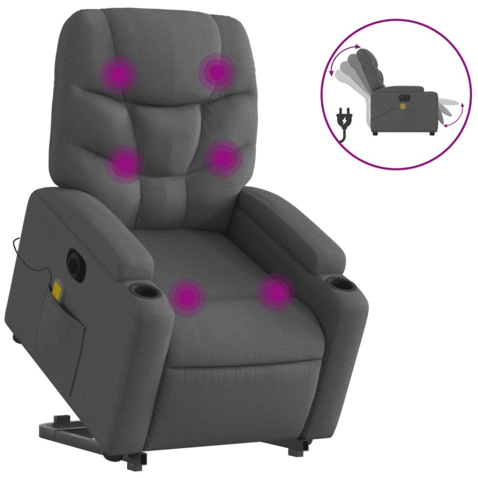 Fotoliu electric masaj rabatabil cu ridicare, gri închis textil - 1 | YEO
