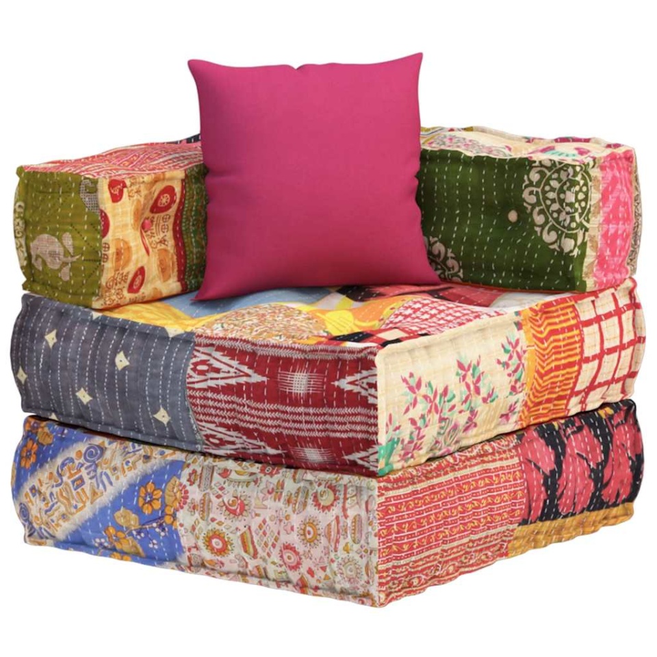 Fotoliu puf modular cu pernă, model petice, material textil - 3 | YEO