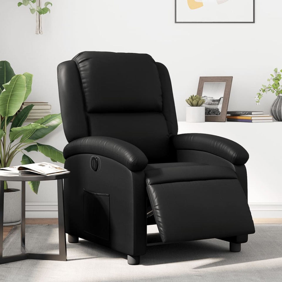 Fotoliu rabatabil electric, negru, piele ecologică