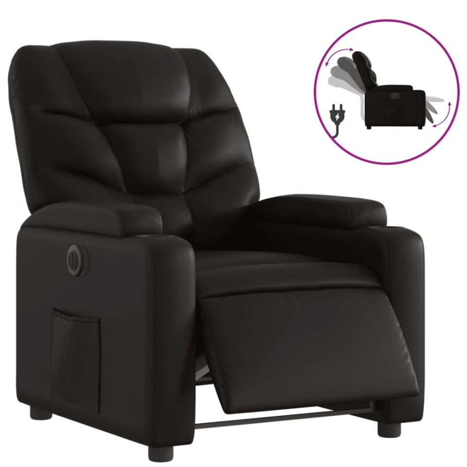 Fotoliu rabatabil electric, negru, piele ecologică - 1 | YEO