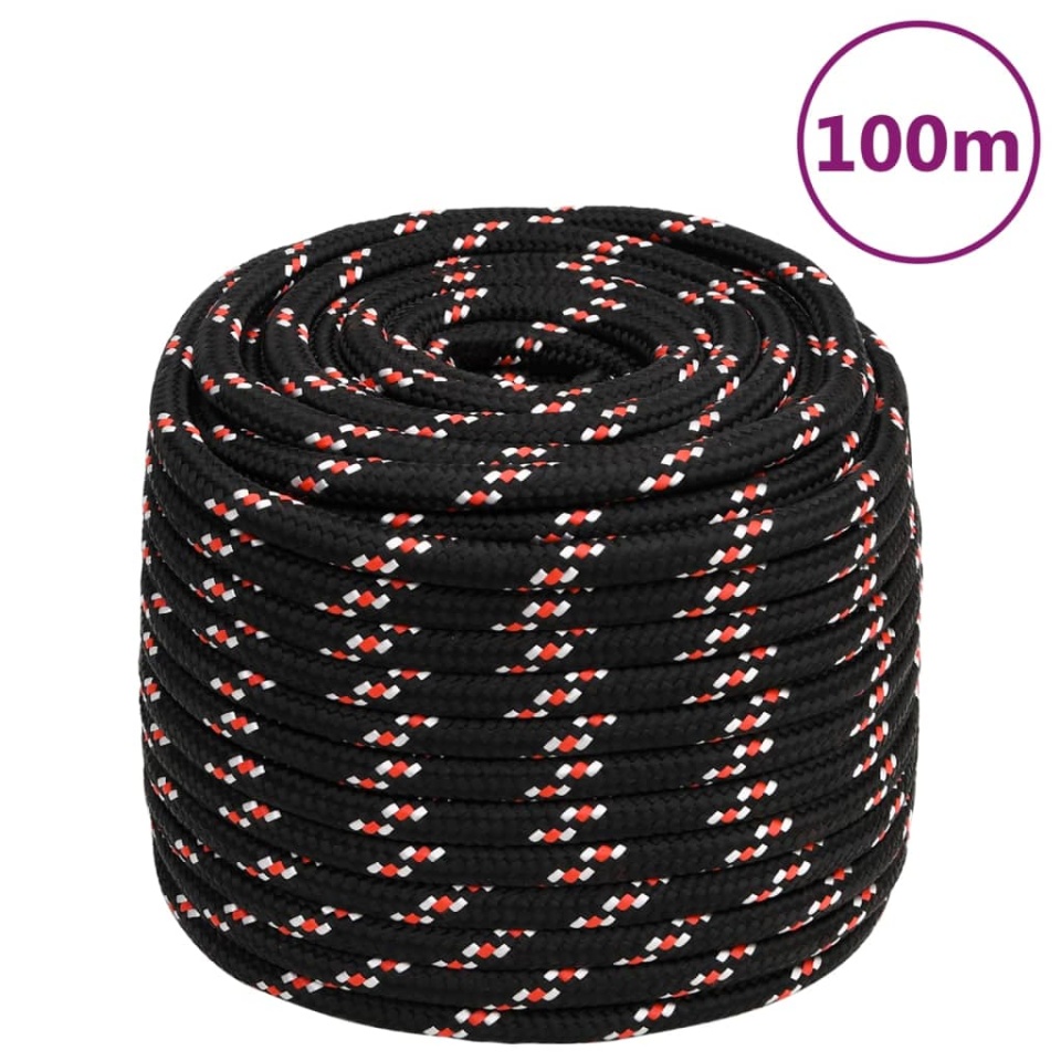 Frânghie de barcă, negru, 18 mm, 100 m, polipropilenă