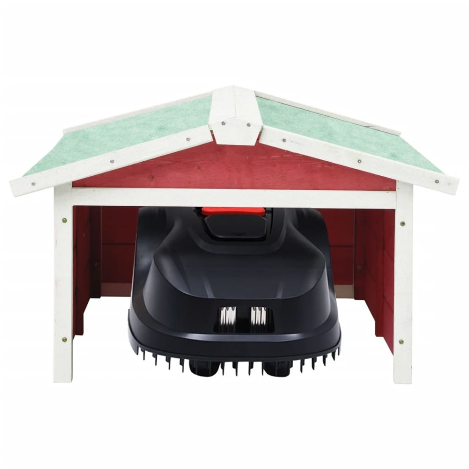 Garaj mașină de tuns iarba robot roșu&alb 72x87x50 cm lemn brad - 2 | YEO