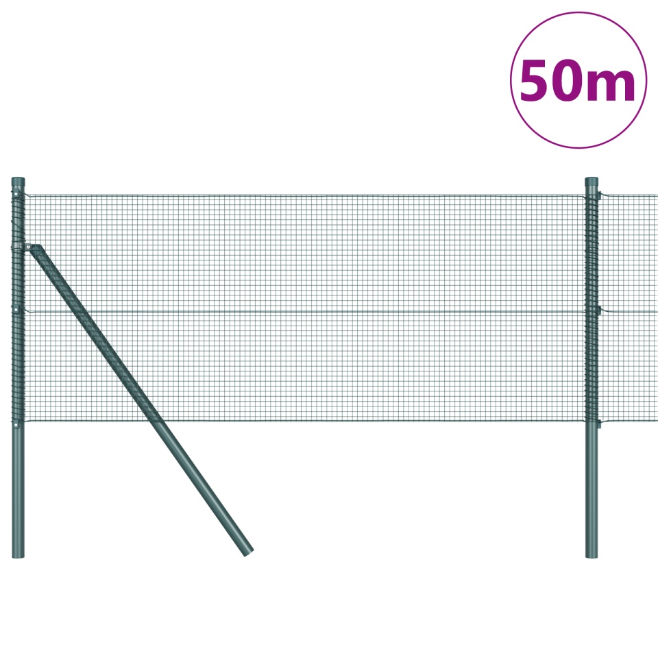 Gard de Fier Sudat cu 13 Stâlpi Verde 0.5x50 m Oțel - 2 | YEO