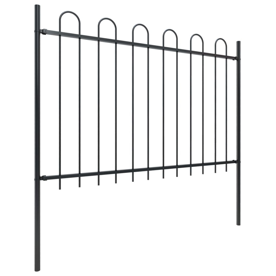 Gard de grădină cu vârf curbat, negru, 10,2 m, oțel - 1 | YEO