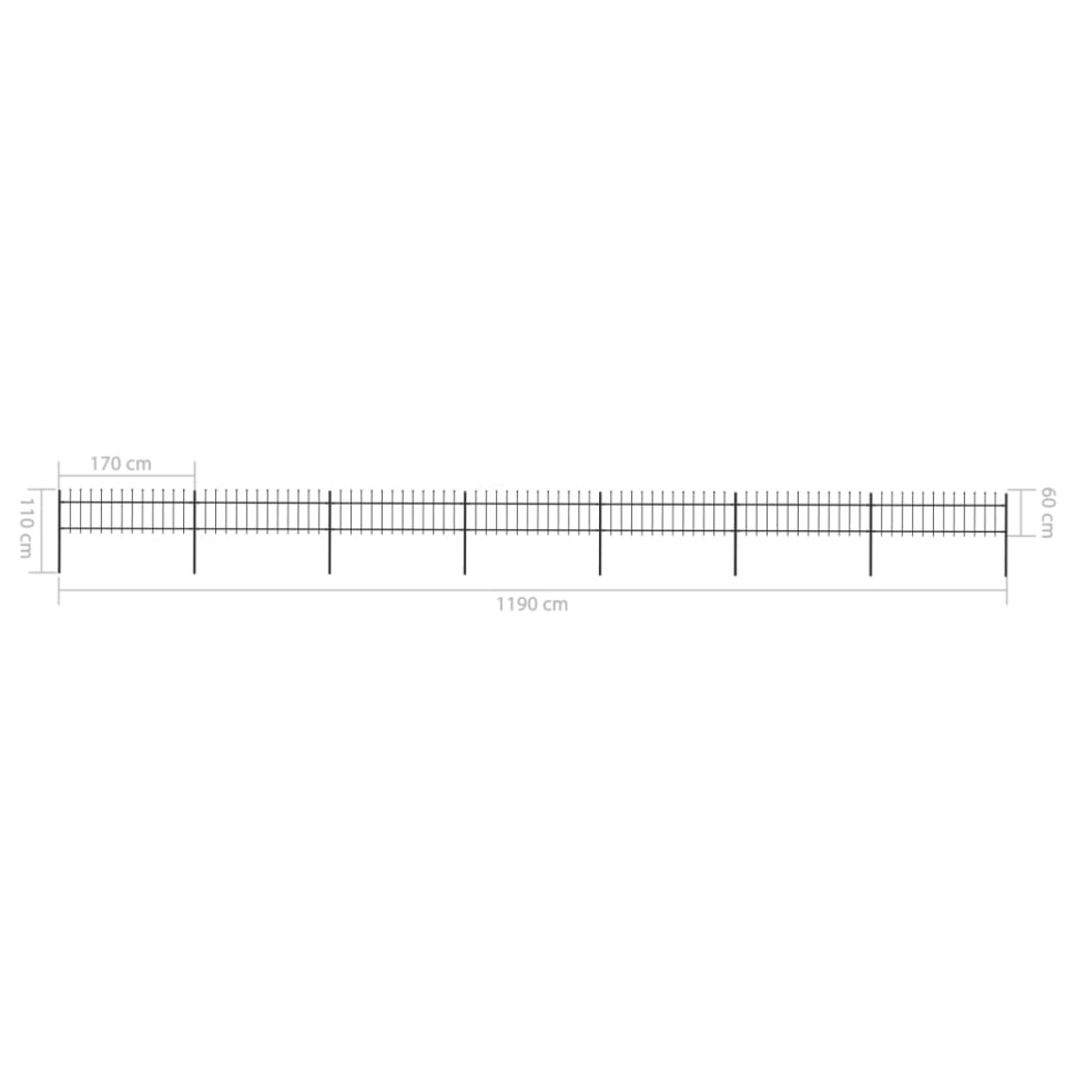 Gard de grădină cu vârf suliță, negru, 11,9 m, oțel - 4 | YEO
