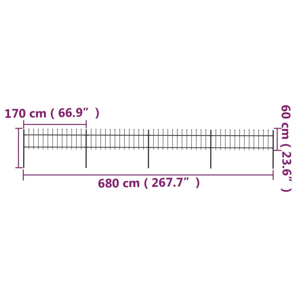 Gard de grădină cu vârf suliță, negru, 6,8 m, oțel - 4 | YEO
