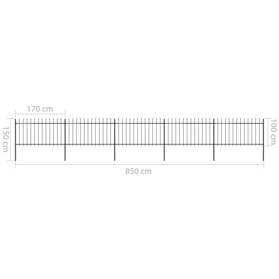 Gard de grădină cu vârf suliță, negru, 8,5 m, oțel - 4 | YEO