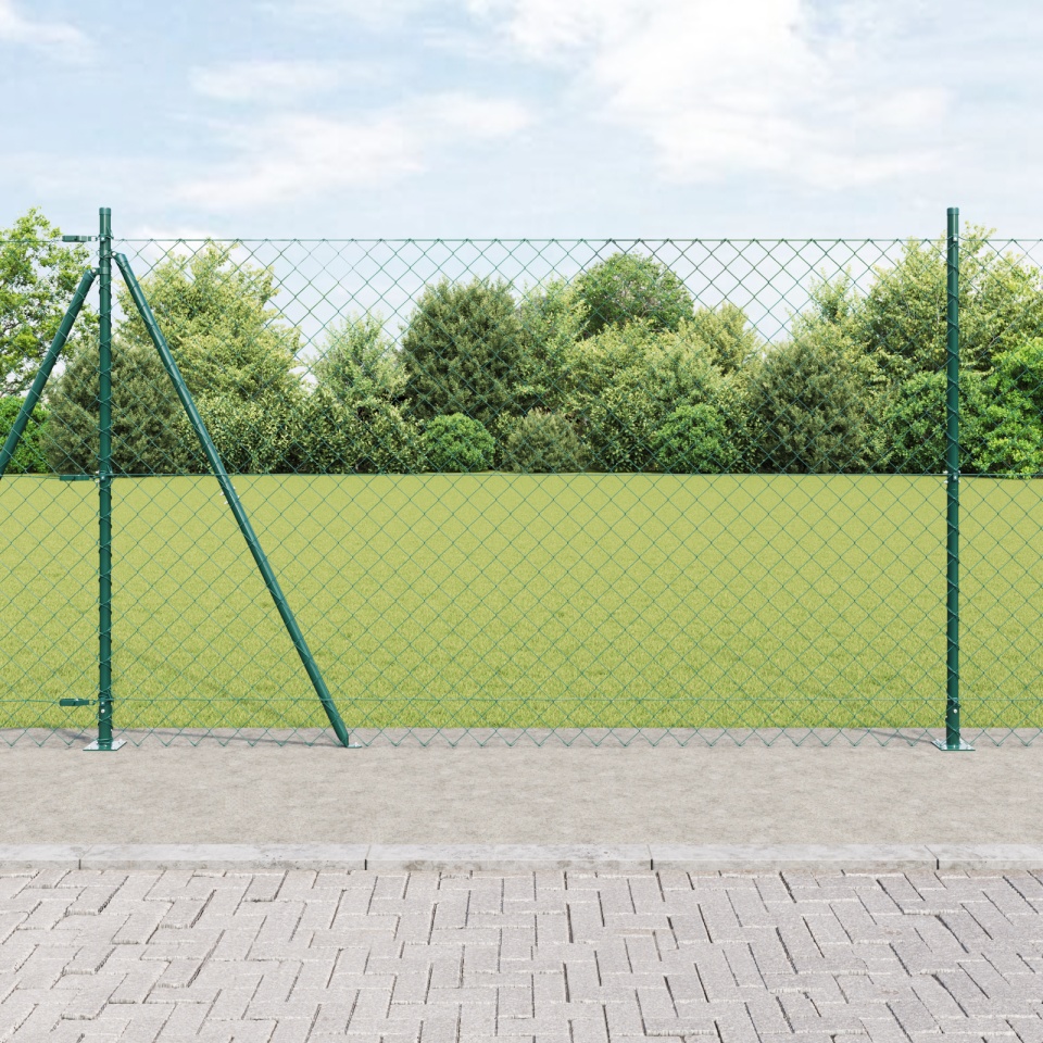 Gard de plasă cadena cu 13 stâlpi flansați 1.4x25 m Oțel galvanizat