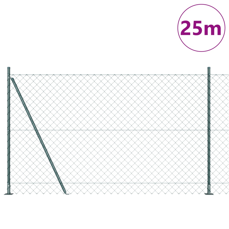 Gard de plasă cadena cu 13 stâlpi flansați 1.4x25 m Oțel galvanizat - 2 | YEO