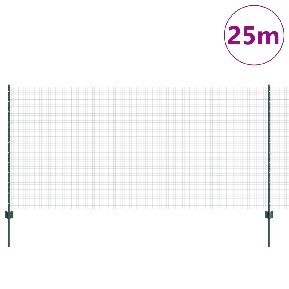 Gard de Sârmă Sudată cu 11 Stâlpi U Verde 1.2x25 m Oțel - 2 | YEO