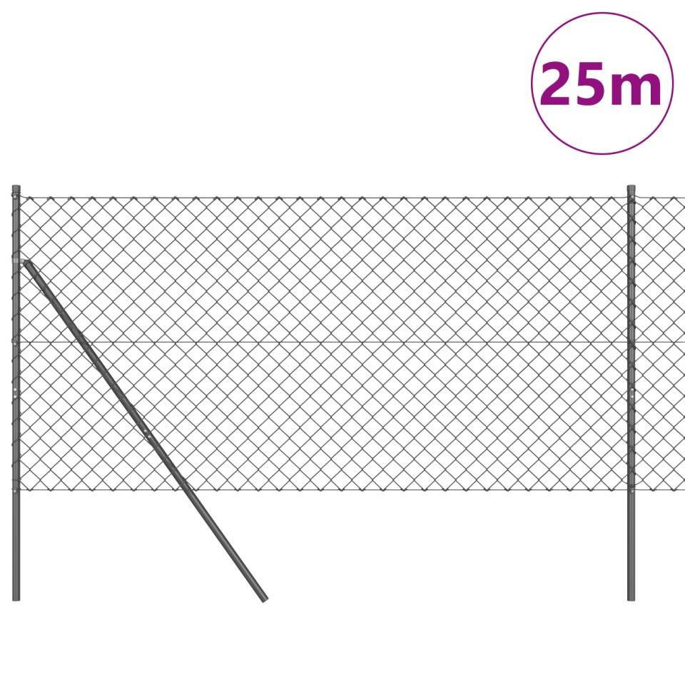 Gard din plasă de sârmă cu 13 stâlpi 1.2x25 m din oțel galvanizat gri - 2 | YEO