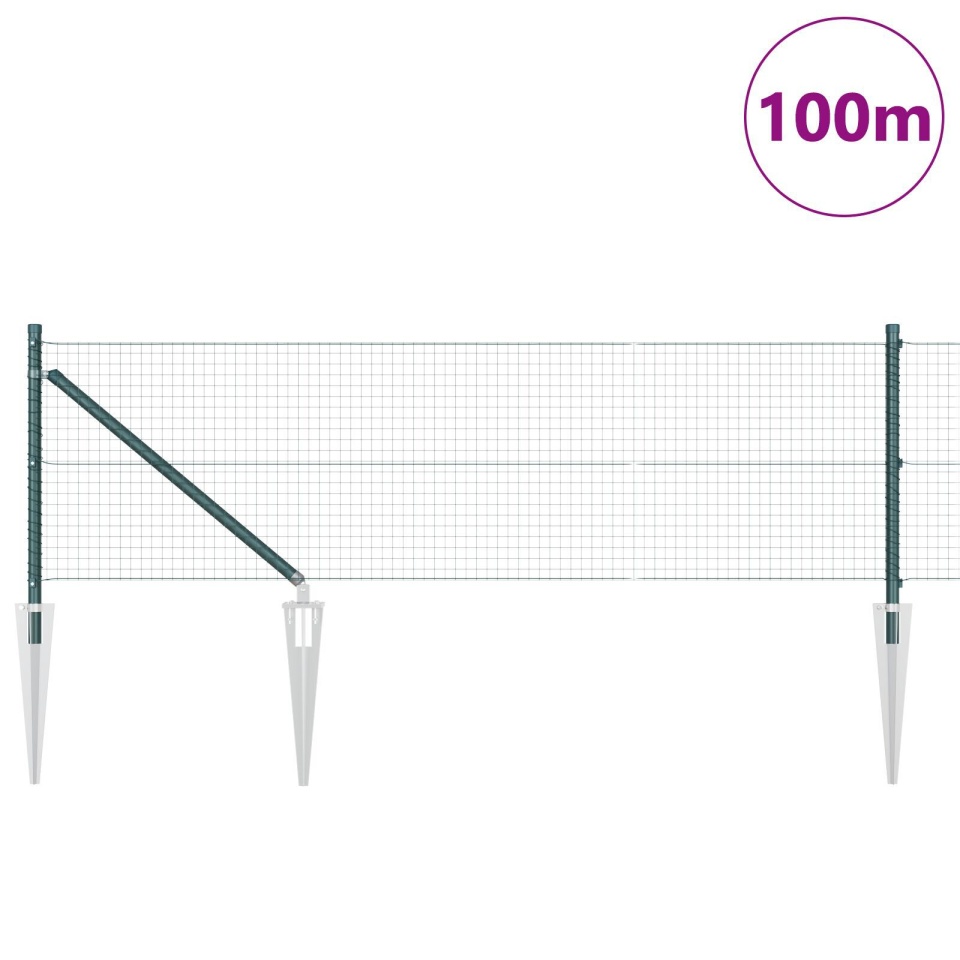 Gard din plasă sudată cu 13 stâlpi ascuțiți Verde 0.5x100 m Oțel - 2 | YEO