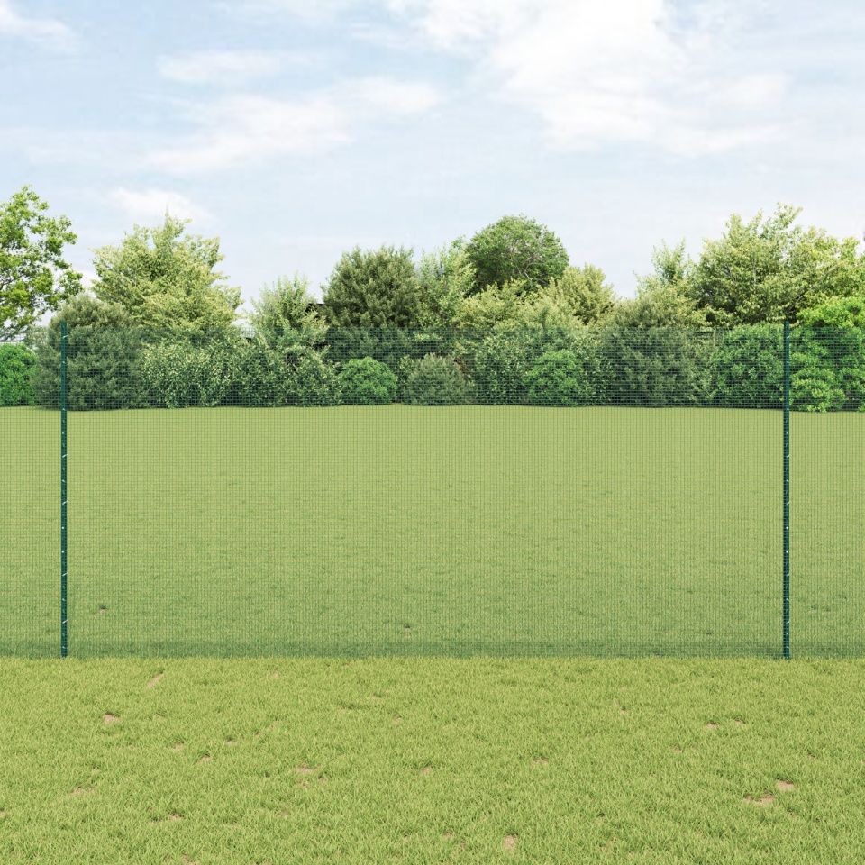 Gard din sârmă sudată cu 11 stâlpi U Verde 1.4x25 m Oțel