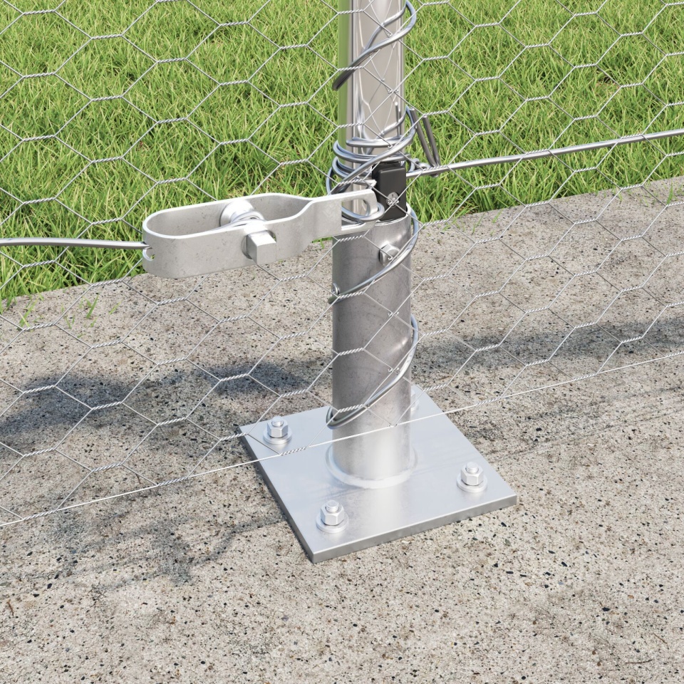 Gard Hexagonal 0.6 x 25 m Oțel Galvanizat, Stâlpi de Gard cu Plăci de Bază 13 pcs Ø32mm 70cm Oțel Galvanizat - 3 | YEO