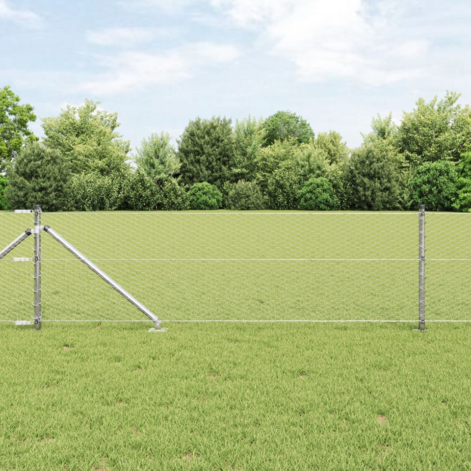 Gard Hexagonal 0.6x25 m Oțel Galvanizat, Stâlpi de Gard cu Ancora Spike 13 buc Ø32 mm 80 cm Oțel Galvanizat - 3 | YEO