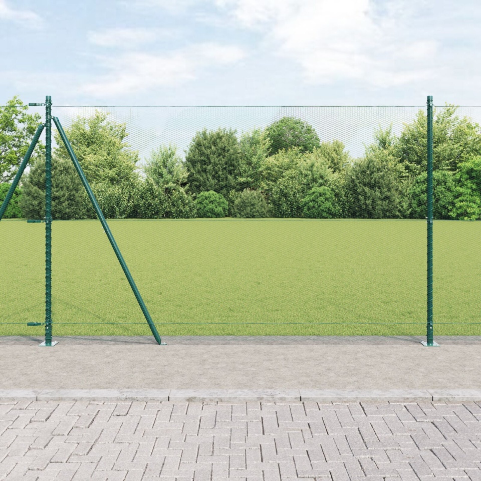 Gard Hexagonal Verde 1.6x25 m Oțel, Stâlpi de Gard cu Plăci de Bază 13 buc Ø32mm 88.5cm Oțel Zincat