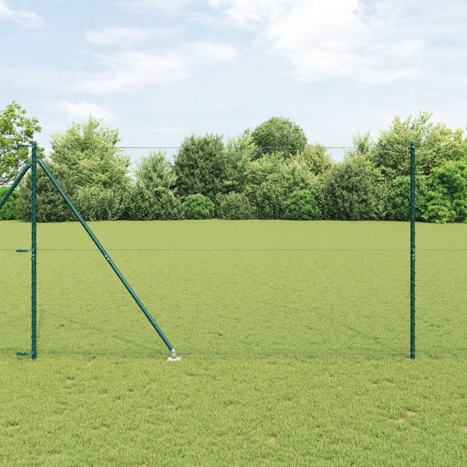 Hexagon Fence Verde 1,5x10 m Oțel, Stâlpi de împrejmuire cu spike 7 buc Ø32 mm 170 cm Oțel galvanizat