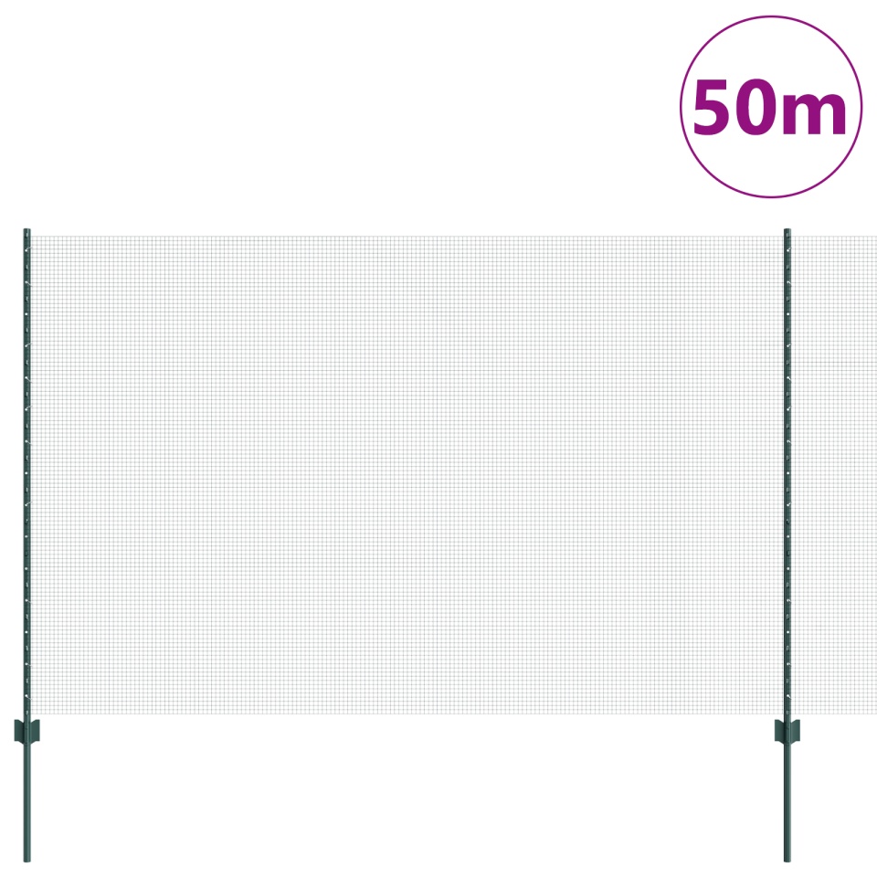 Îngrădire cu Sârmă Sudată cu 22 Posturi U Verde 1.5x50 m Oțel - 2 | YEO