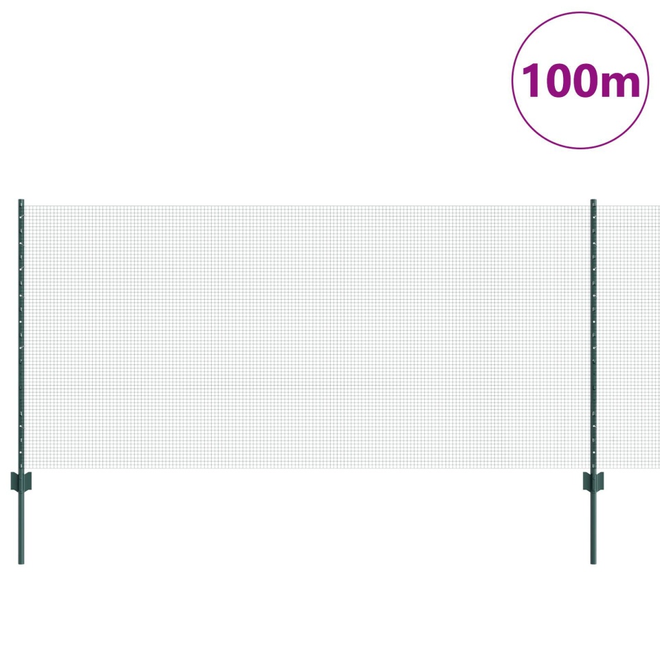 Îngrădire din plasă sudată cu 44 stâlpi U verzi 1x100 m Oțel