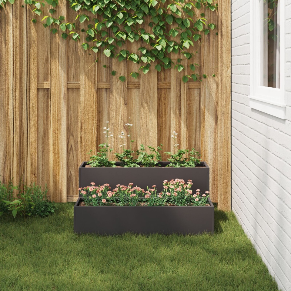 Jardiniere 2-Tier 100x60x45 cm din Oțel Negru - 3 | YEO