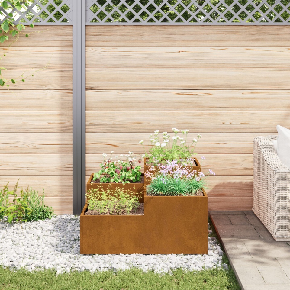 Jardiniță de grădină 80x80x48 cm Oțel rezistent la intemperii - 3 | YEO