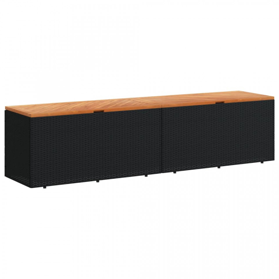 Ladă depozitare grădină negru 220x50x54cm poliratan lemn acacia - 1 | YEO